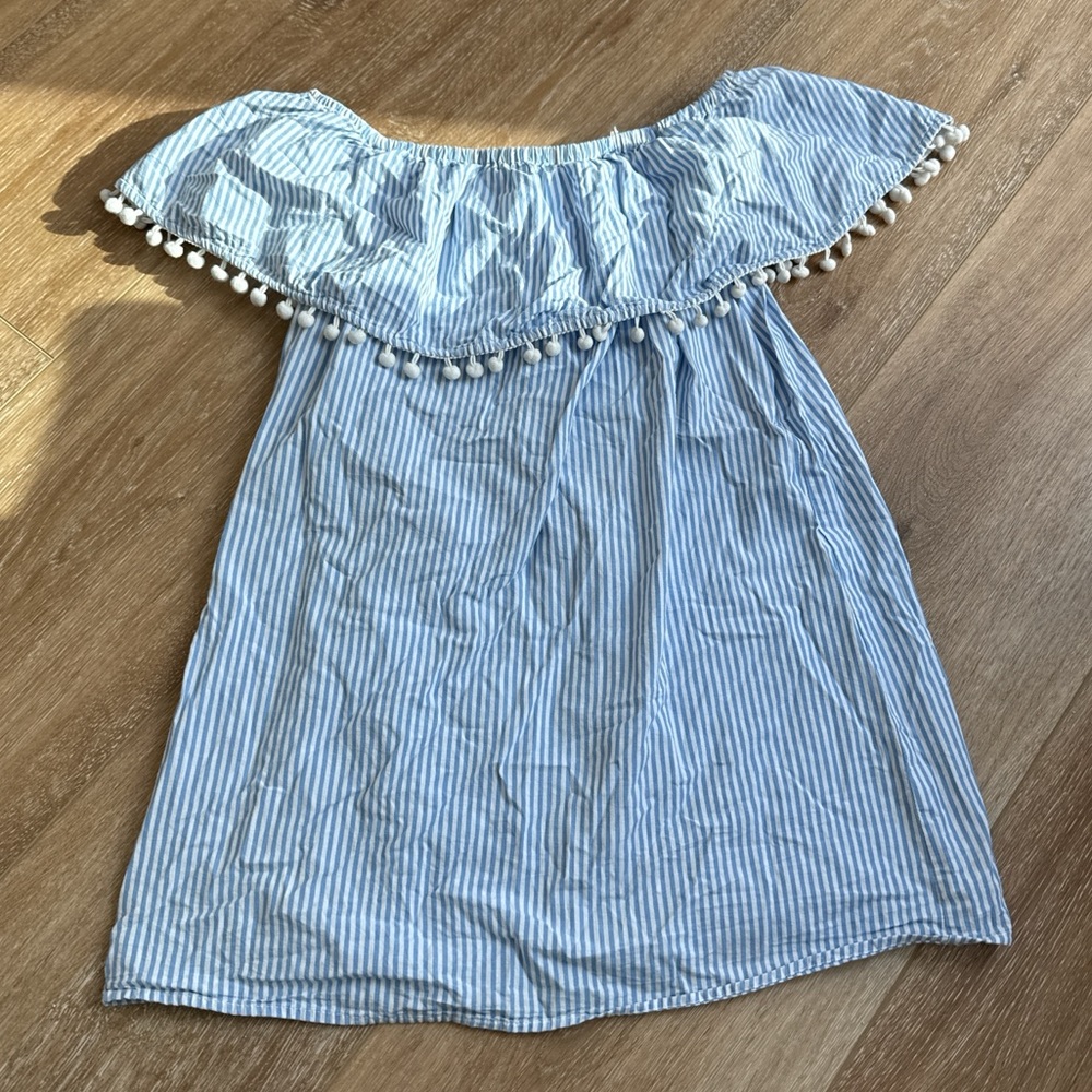Blue Striped Off-Shoulder Dress